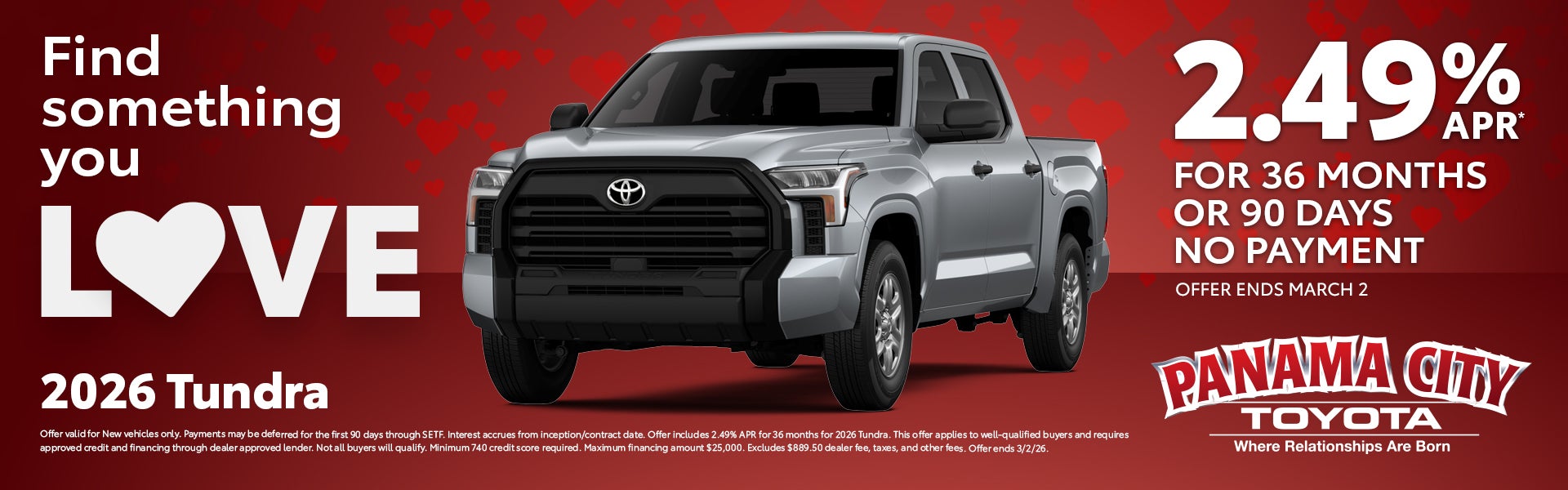 2026 Tundra 2.49% APR For 36 Months or 90 Days No Payment